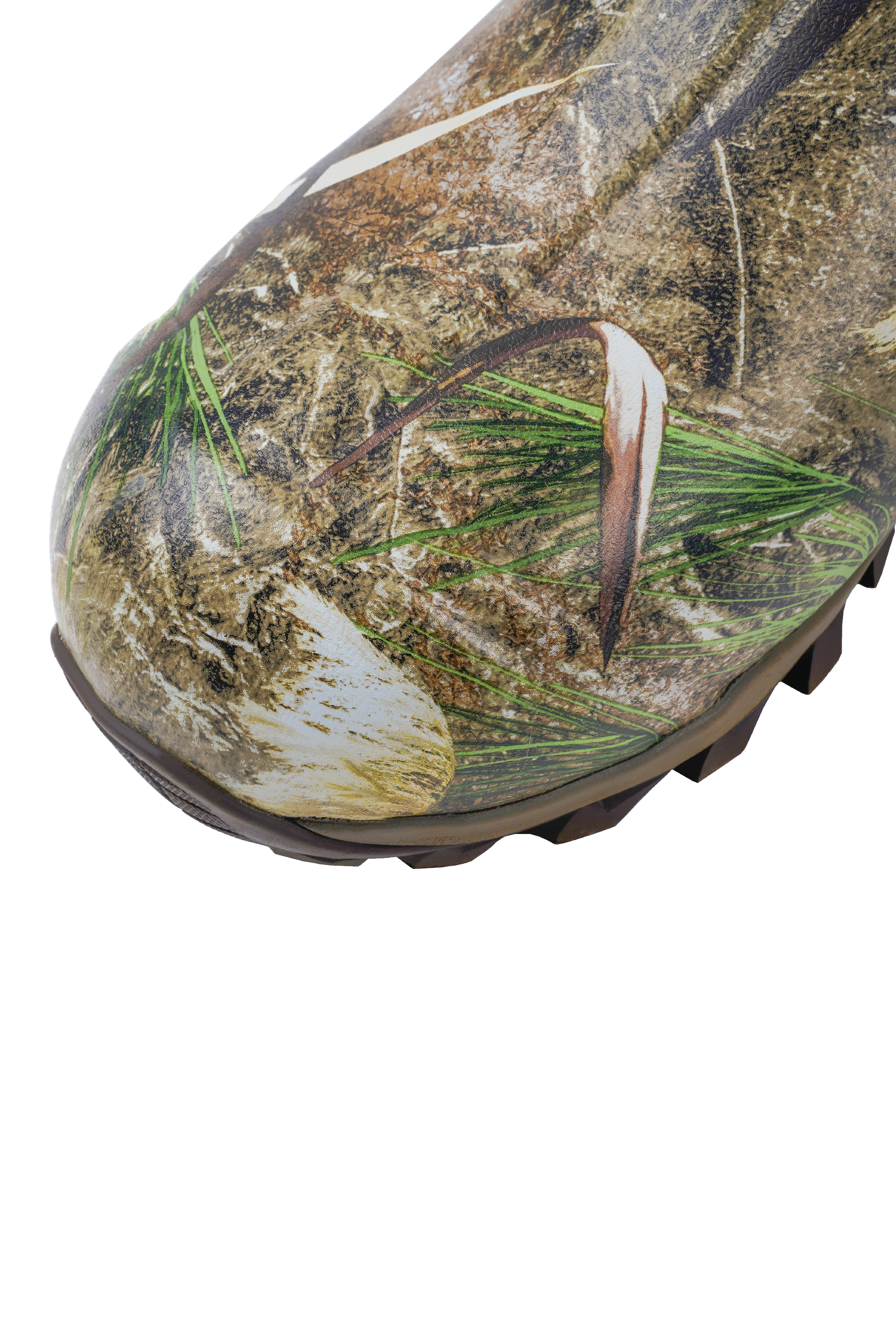 alt="Close-up of the toe area of Trudave TrailGuard Series men’s tall waterproof insulated hunting boots in Reed Grass color showing reinforced collision-resistant toe cap, thick rubber shell, and waterproof insulation for protection and durability in rugged outdoor conditions"